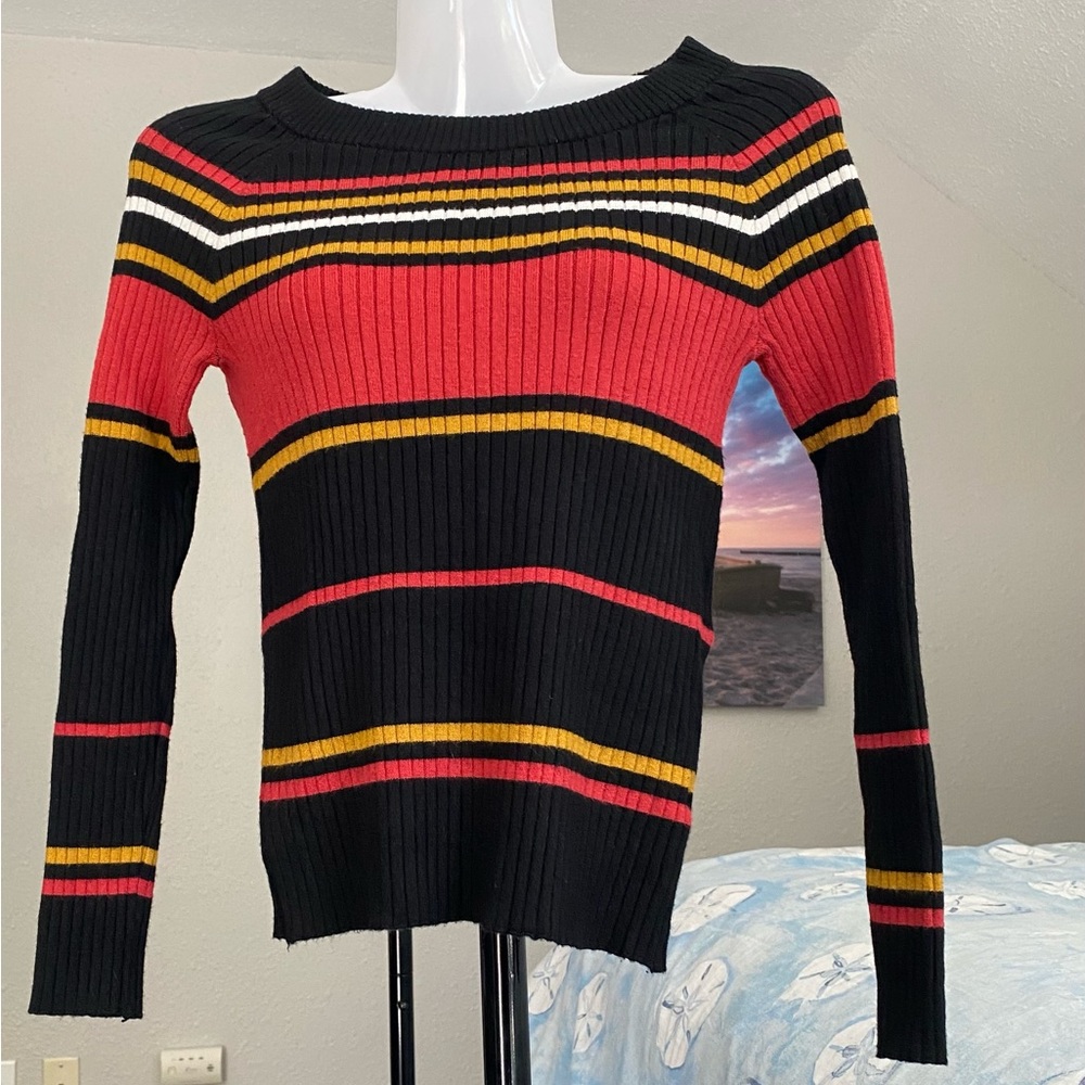 Crew/Boat Neck Striped Ribbed Sweater - Picture 15 of 16